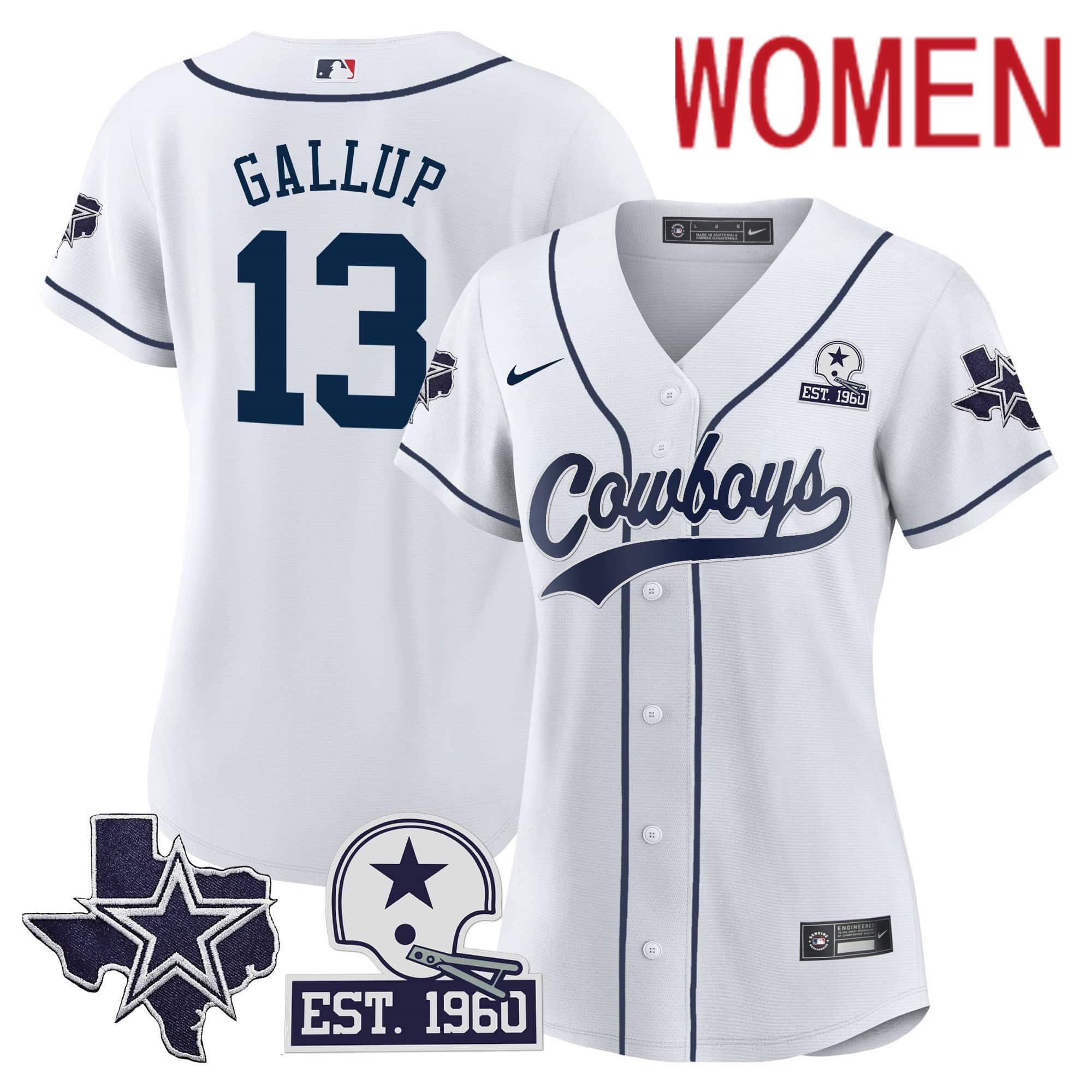 Women Dallas Cowboys #13 Gallup White 2024 Nike Patch Baseball NFL Jersey